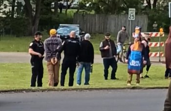 A single Proud Boy getting handcuffed by police in Portage, Michigan
