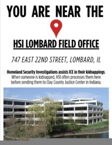 Photo of the HSI Lombard Field Office at 747 East 22nd Street in Lombard, Illinois. There are also details about how Homeland Security Investigations assists in ICE kidnappings.